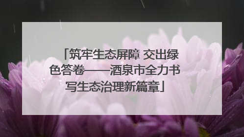 筑牢生态屏障 交出绿色答卷——酒泉市全力书写生态治理新篇章